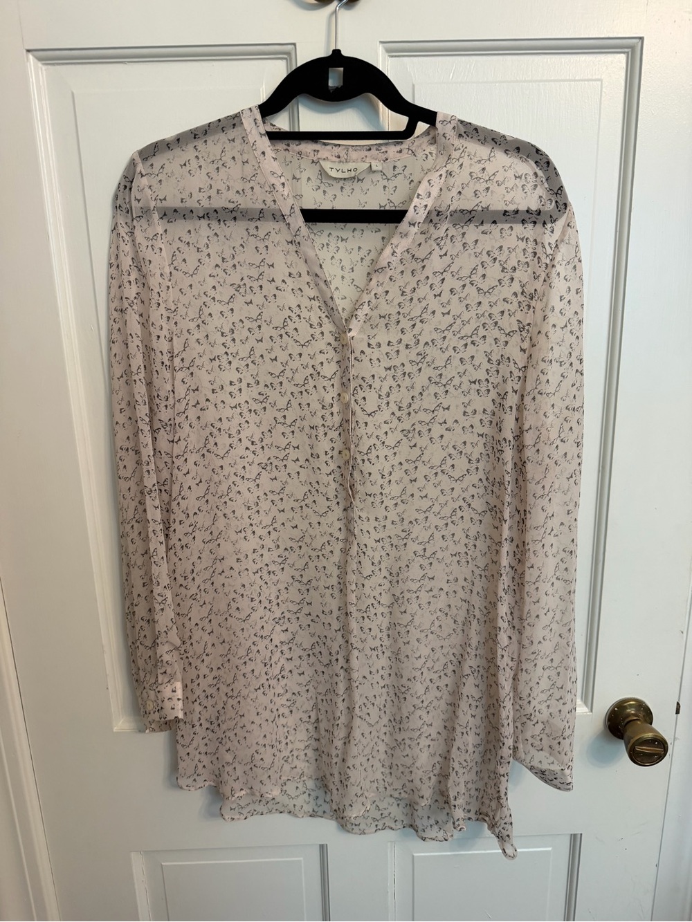 Tylho cream Sheer Printed V-Neck Tunic